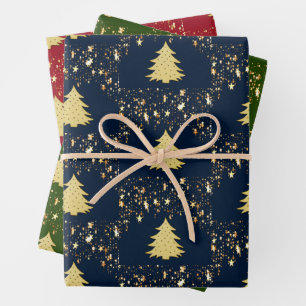 Weihnachts-Gold-Stars und -Bäume mit Baubles, ZSSG Geschenkpapier Set
