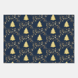 Weihnachts-Gold-Stars und -Bäume mit Baubles, ZSSG Geschenkpapier Set