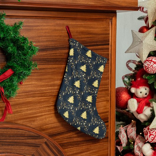 Weihnachts-Gold-Sterne, Baum. Baubles Lined Blue Großer Weihnachtsstrumpf