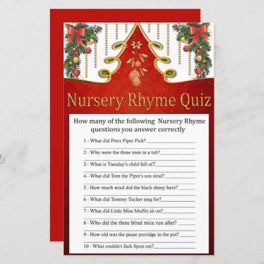 Weihnachts Gold Tree Kinderzimmer Rhyme Quiz Babyd (Vorne/Hinten)
