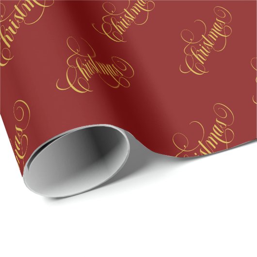 Weihnachts-Gold Typografie Muster Red Geschenkpapier (Rolleneckpunkt)