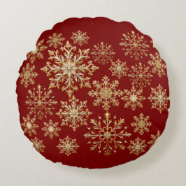 Weihnachts-Gold und rote Schneeflocke  Rundes Kissen