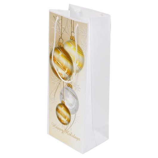 Weihnachts-Gold-White-Ball-Ornamente Geschenktüte Für Weinflaschen (Vorderseite Schrägansicht)