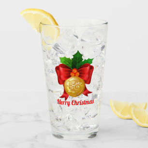 Weihnachts-Goldball und Rote Ribbon Personalisiert Glas