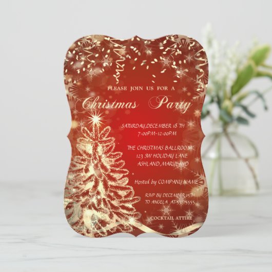 Weihnachts-Goldbaum, Rot, Corporate Party Einladun Einladung (Stehend Vorderseite)
