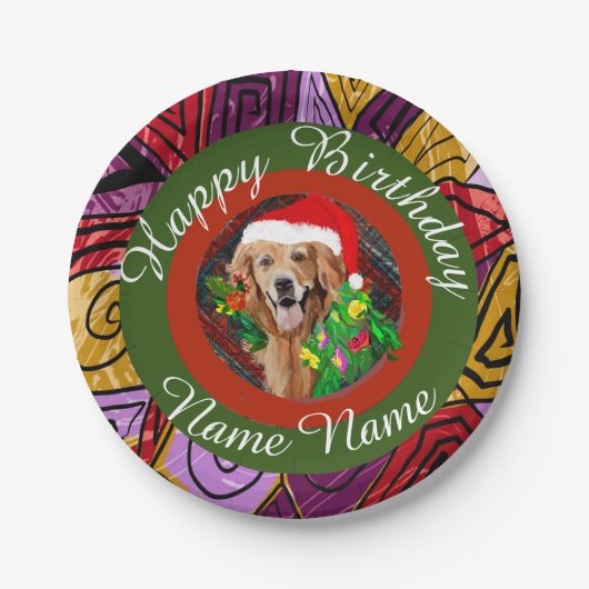 Weihnachts-Golden Retriever Geburtstagspapier Plat Pappteller (Vorderseite)