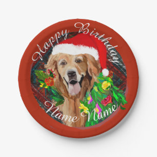 Weihnachts-Golden Retriever Geburtstagspapier Plat Pappteller