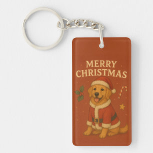 Weihnachts-Golden-Retriever-Hund Xmas-Santa-Welpe Schlüsselanhänger