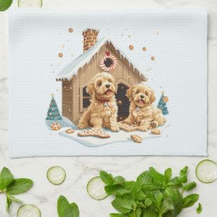 Weihnachts Golden Retriever Hunde Gingerbread Haus Geschirrtuch