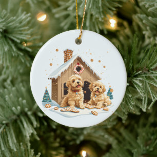 Weihnachts Golden Retriever Hunde Gingerbread Haus Keramik Ornament