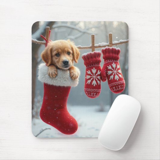 Weihnachts-Golden Retriever im Strumpf Mousepad (Mit Mouse)