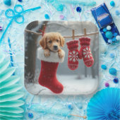 Weihnachts-Golden Retriever im Strumpf Pappteller (Party)