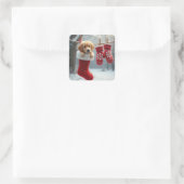 Weihnachts-Golden Retriever im Strumpf Quadratischer Aufkleber (Tasche)