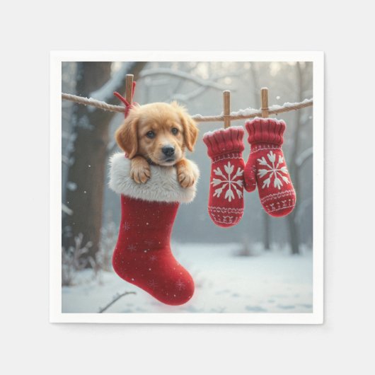 Weihnachts-Golden Retriever im Strumpf Serviette (Vorderseite)