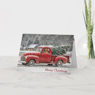 Weihnachts-Golden Retriever in einem Retro-Pickup- Karte