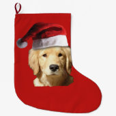 Weihnachts-Golden Retriever in Santa Claus Hat Großer Weihnachtsstrumpf (Vorderseite)