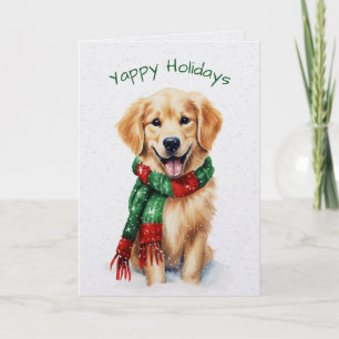Weihnachts-Golden-Retriever in Schneeflocken Feiertagskarte