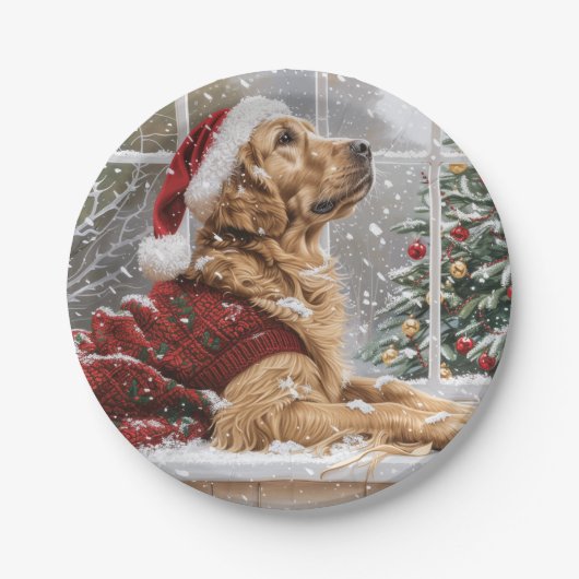 Weihnachts Golden Retriever Santa Dog Pappteller (Vorderseite)