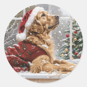 Weihnachts Golden Retriever Santa Dog Runder Aufkleber