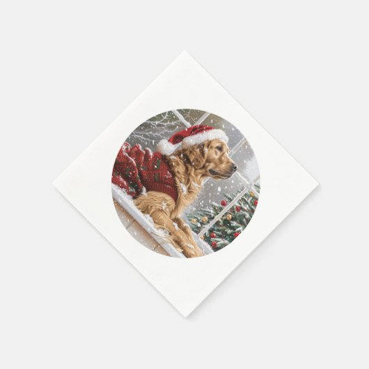 Weihnachts Golden Retriever Santa Dog Serviette (Ecke)
