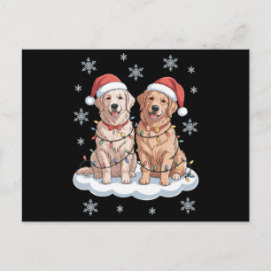 Weihnachts-Golden-Retriever-Santa-Hut-Lichter Schn Feiertagspostkarte