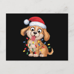 Weihnachts-Golden-Retriever-Santa-Hut-Xmas-Lichter Feiertagspostkarte