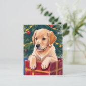 Weihnachts Golden Retriever Welpe Geschenk Feiertagskarte (Stehend Vorderseite)