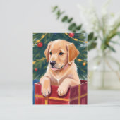 Weihnachts Golden Retriever Welpe Geschenk Feiertagspostkarte (Stehend Vorderseite)