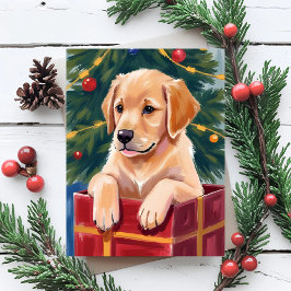 Weihnachts Golden Retriever Welpe Geschenk Feiertagspostkarte