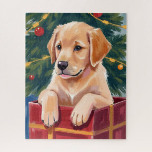Weihnachts-Golden-Retriever-Welpen-Geschenk Puzzle