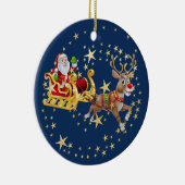 Weihnachts-Golden Santa Sleigh Rentiers Marine Keramik Ornament (Rechts)