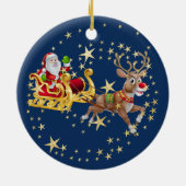 Weihnachts-Golden Santa Sleigh Rentiers Marine Keramik Ornament (Hinten)