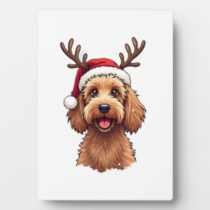 Weihnachts-Goldendoodle-Hund-Rentier-Feiertags-Doo Fotoplatte
