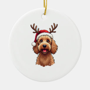 Weihnachts-Goldendoodle-Hund-Rentier-Feiertags-Doo Keramik Ornament
