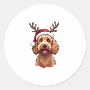 Weihnachts-Goldendoodle-Hund-Rentier-Feiertags-Doo Runder Aufkleber