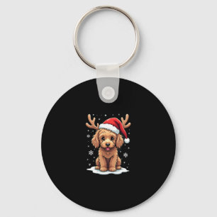 Weihnachts-Goldendoodle-Hund-Rentier-Feiertags-Doo Schlüsselanhänger