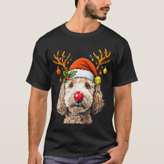 Weihnachts-Goldendoodle-Rentier-Weihnachtslichter T-Shirt