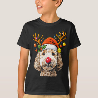 Weihnachts-Goldendoodle-Rentier-Weihnachtslichter T-Shirt