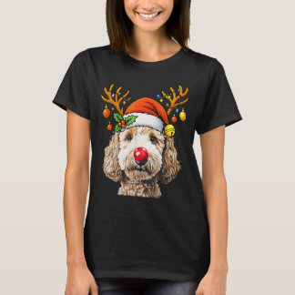 Weihnachts-Goldendoodle-Rentier-Weihnachtslichter T-Shirt