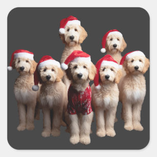 Weihnachts-Goldendoodle, Weihnachtslabradoodle-Hun Quadratischer Aufkleber