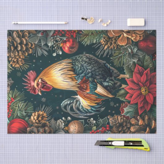 Weihnachts-Goldene Rooster-Dekoupage Seidenpapier (Handwerk)