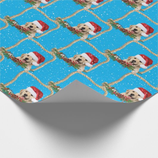 Weihnachts Goldener Retriever im Seilrahmen Geschenkpapier (Ecke)