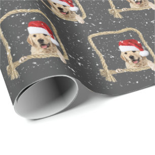 Weihnachts Goldener Retriever im Seilrahmen Geschenkpapier
