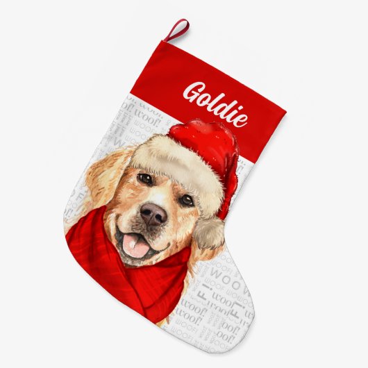 Weihnachts Goldener Retriever mit Hundenname Großer Weihnachtsstrumpf (Vorderansicht (hängend))