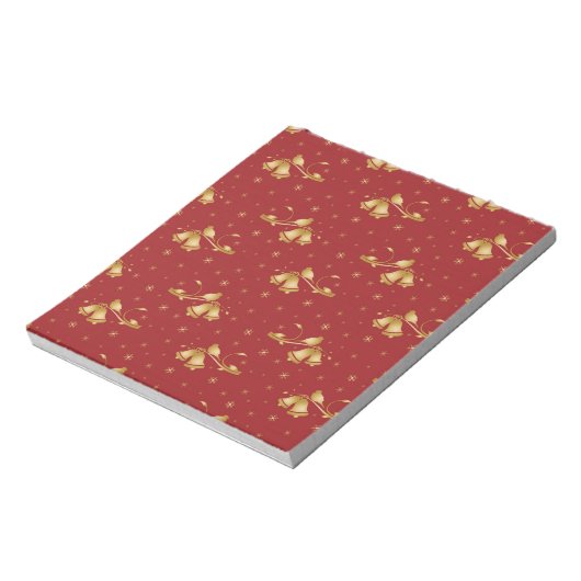 Weihnachts-Goldglocken mit rotem Muster Notizblock (Rotiert)