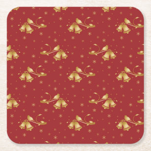 Weihnachts-Goldglocken mit rotem Muster Rechteckiger Pappuntersetzer