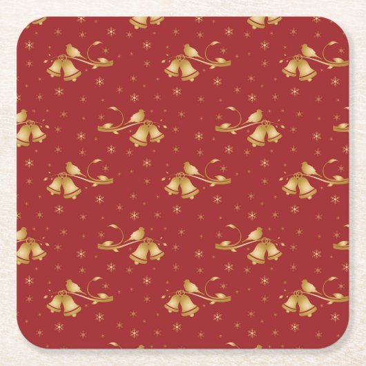 Weihnachts-Goldglocken mit rotem Muster Rechteckiger Pappuntersetzer (Vorderseite)