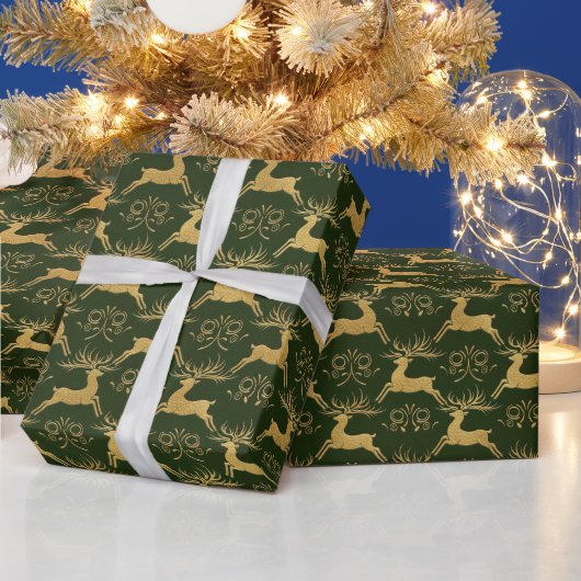 Weihnachts-Goldleder-Rentier Grün Geschenkpapier (Feiertage)