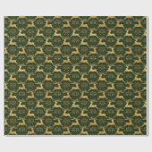 Weihnachts-Goldleder-Rentier Grün Geschenkpapier (Flach)