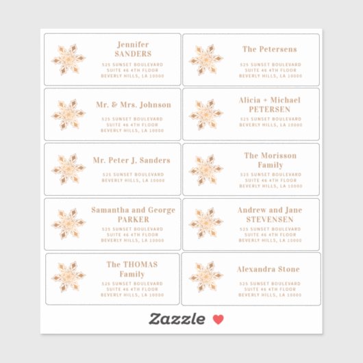 Weihnachts-Goldschneeflocken-Gästetiketten Aufkleber (Blatt)